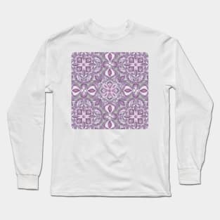 Lavender & Grey - Colored Crayon Floral Pattern Long Sleeve T-Shirt